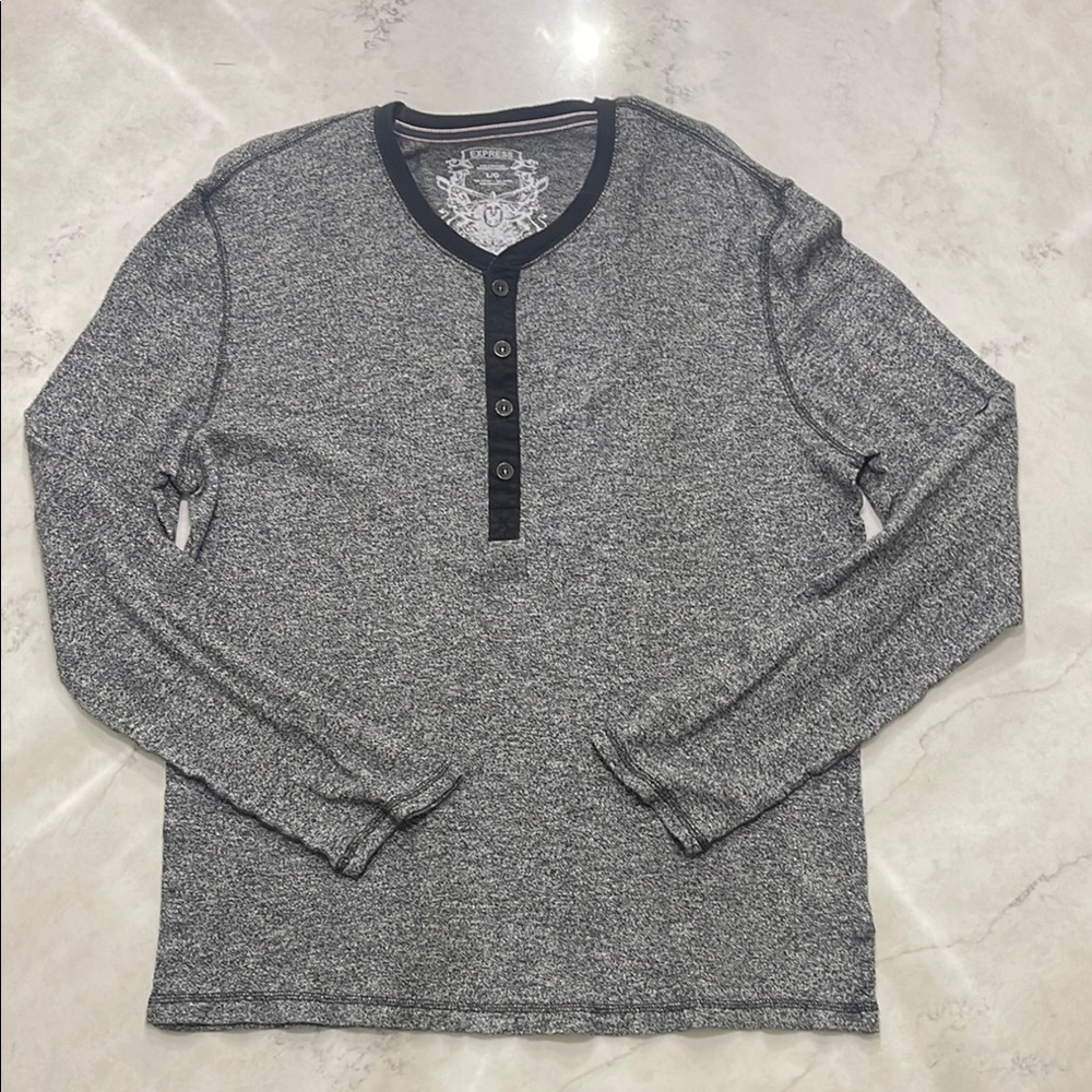 Express Gray Long Sleeve Henley Shirt